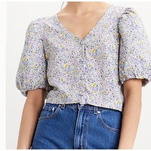 NWT Levi's Holly Floral Puff Sleeve Cropped Blouse Women Size Large Retail $69